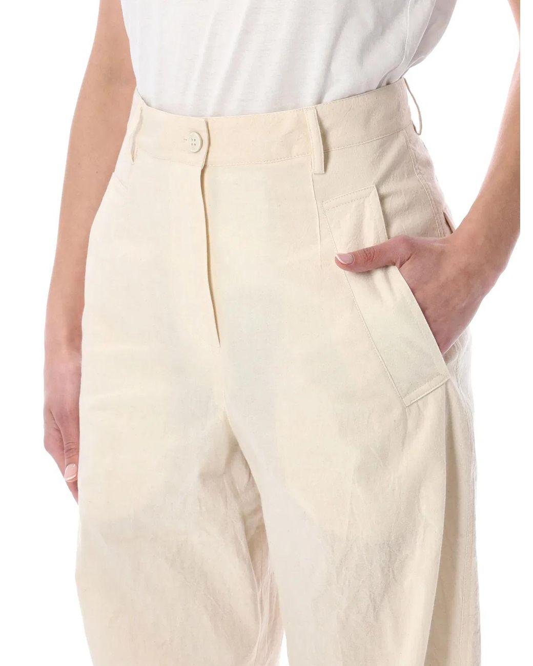 Dries Van Noten Natural High-Waist Cotton Trousers