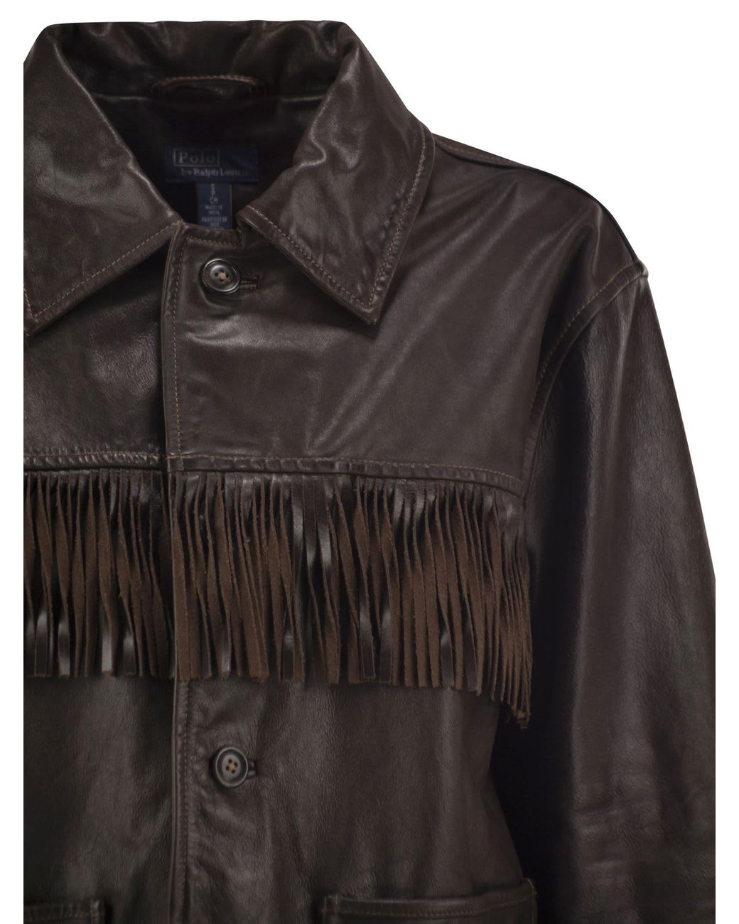 Polo Ralph Lauren Black Leather Jacket With Fringe Detailing