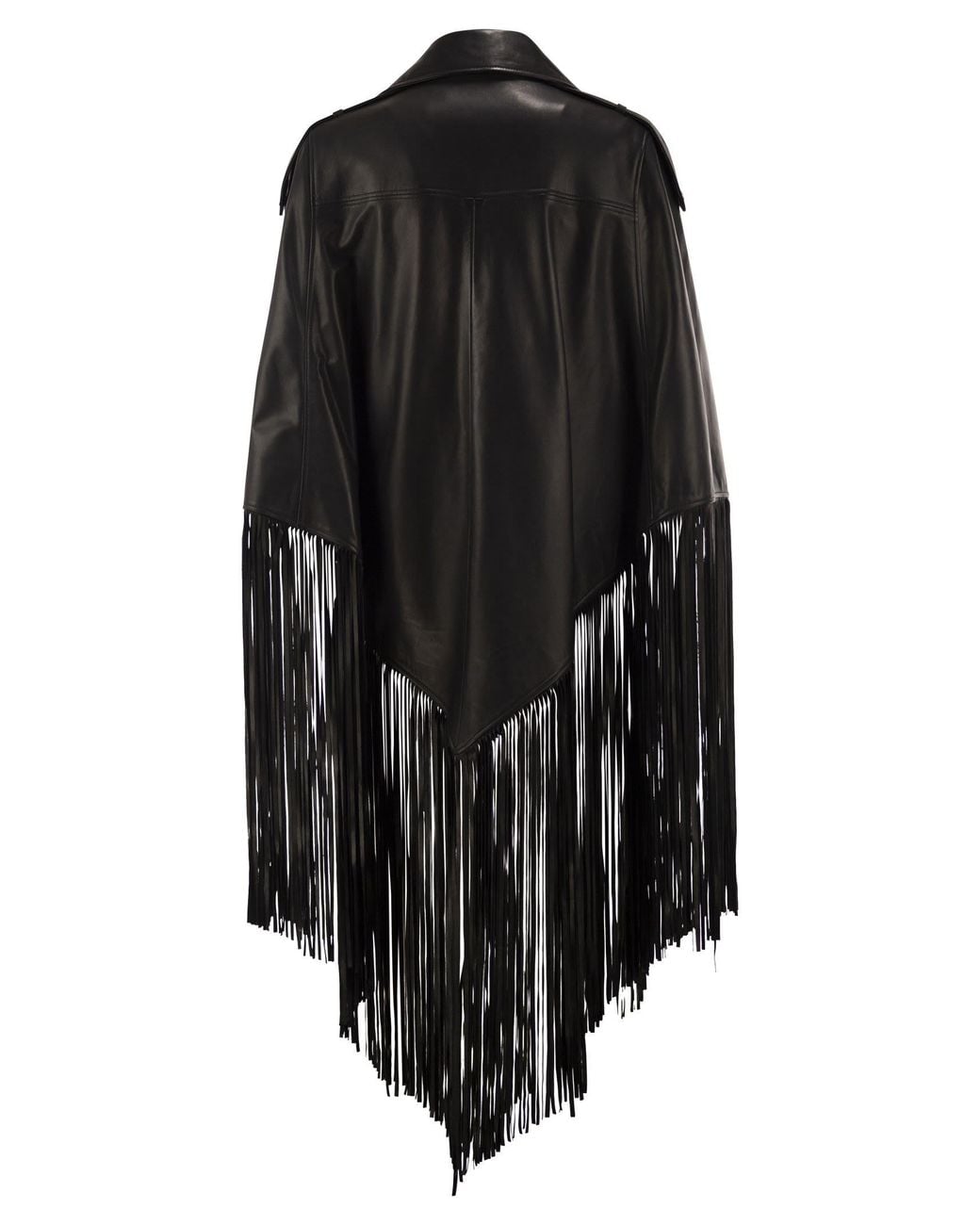 Lou Andrea Black Leather Biker Jacket With Fringes