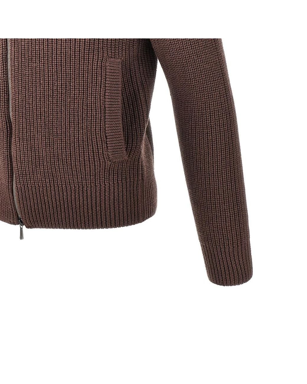 Drumohr Brown Merino Wool Full-Zip Cardigan for men