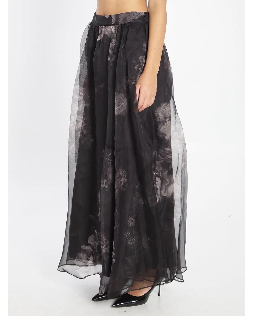Zimmermann Black Hypnotic Silk Organza Maxi Skirt