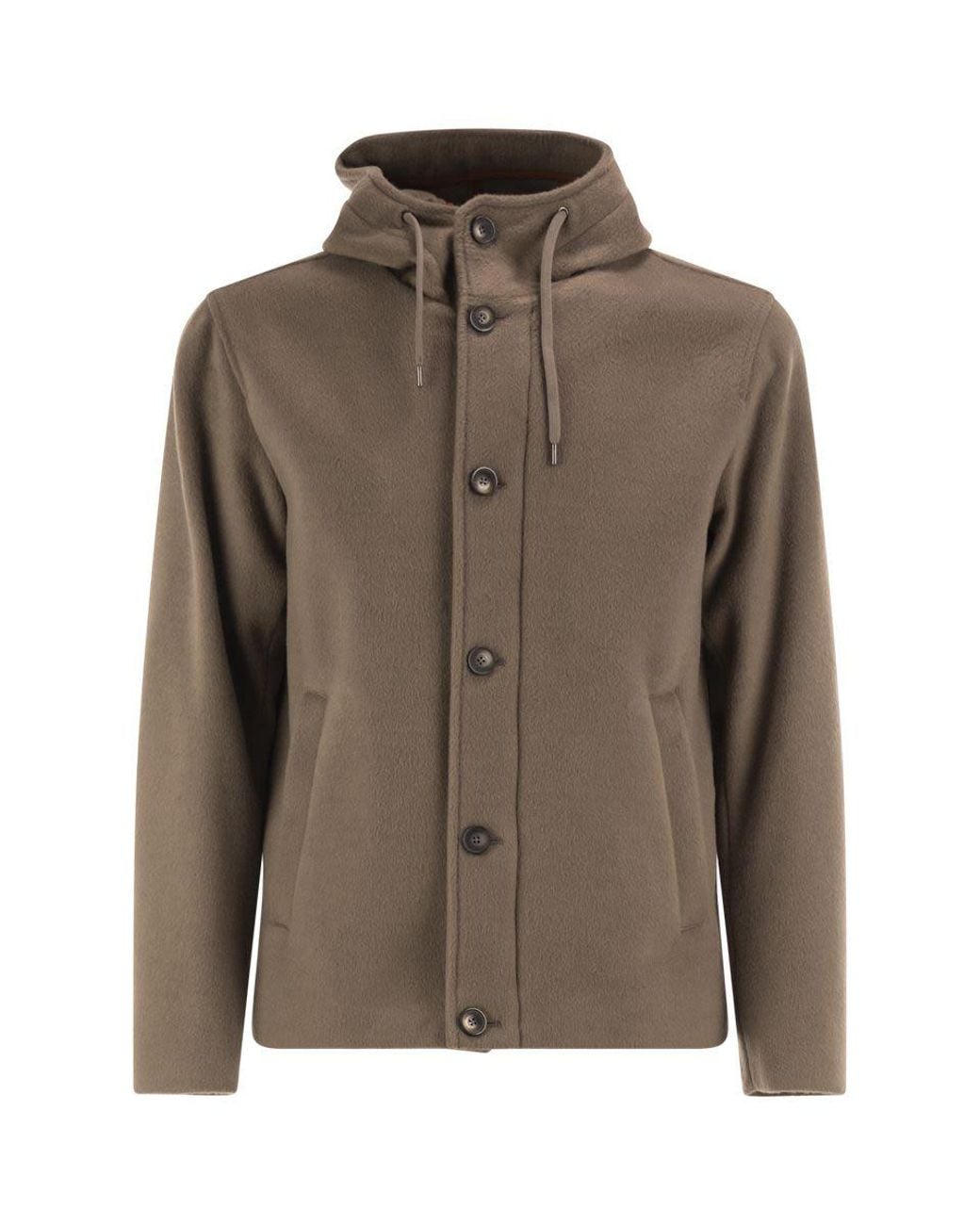 Herno Brown Wool-Effect Hooded Jacket for men