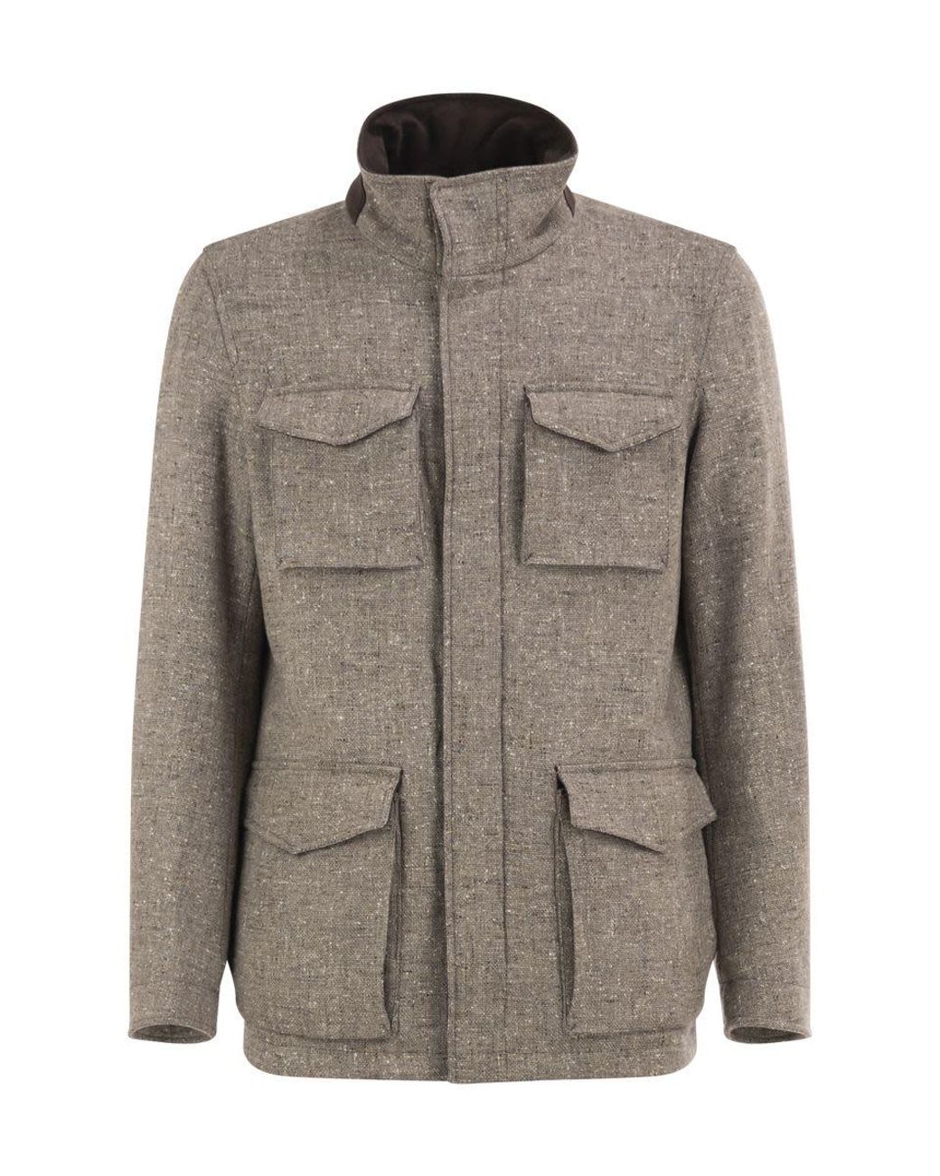 Herno Brown Virgin Wool Field Jacket With Concealed Hood for men