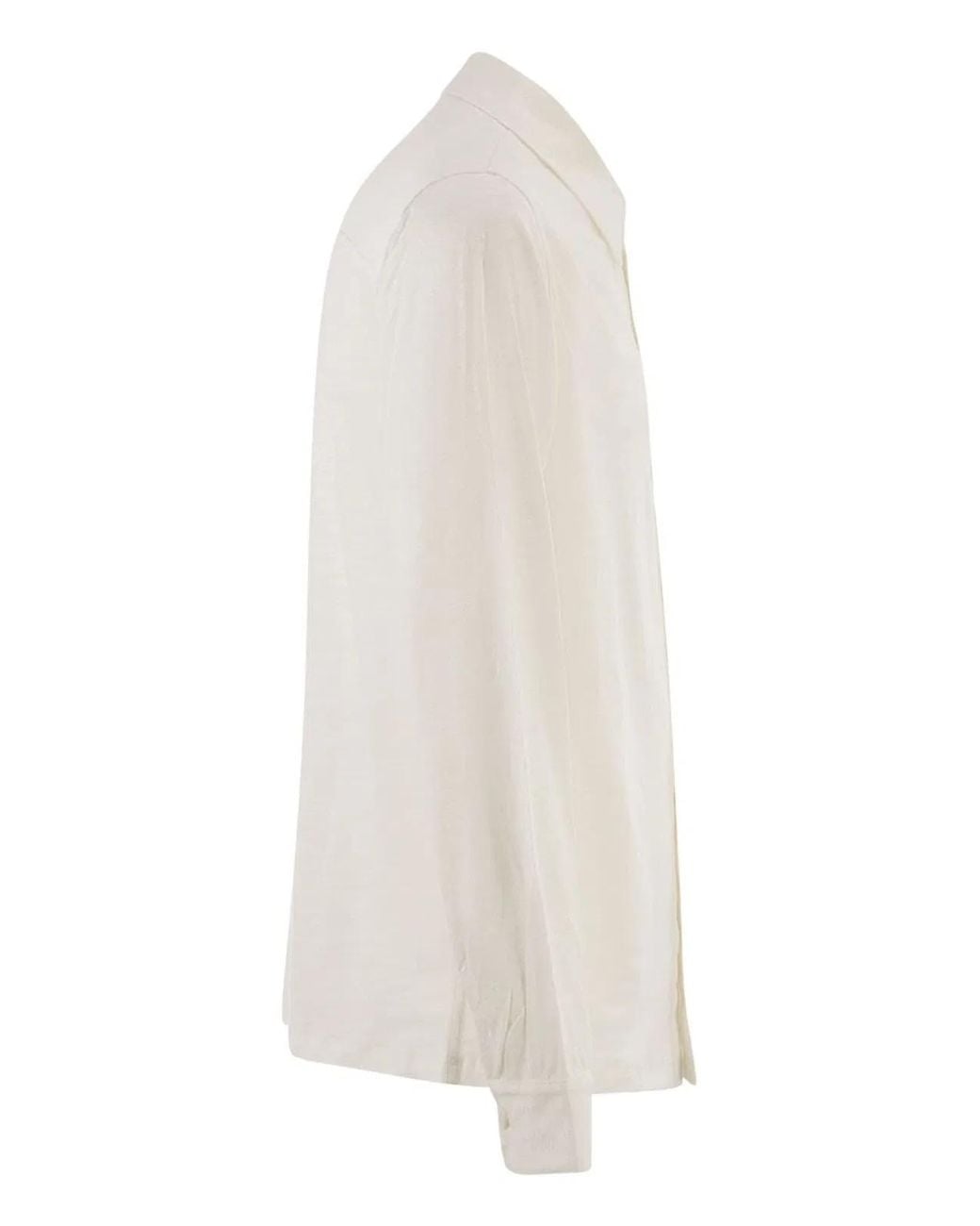 Majestic White Stretch Linen Shirt With Front Button Fastening for men