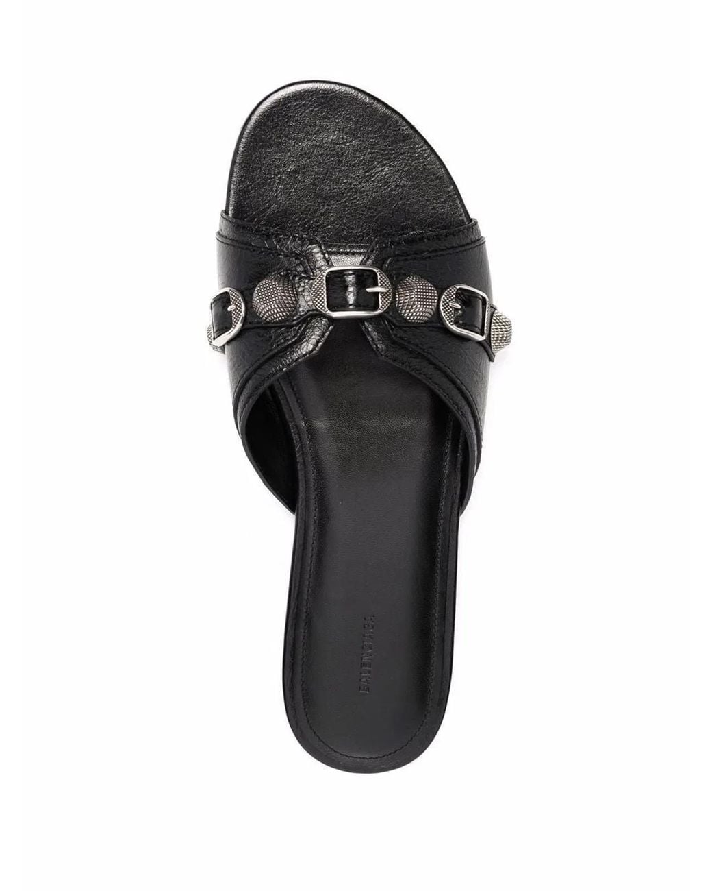 Balenciaga Black Leather Cagole Slippers