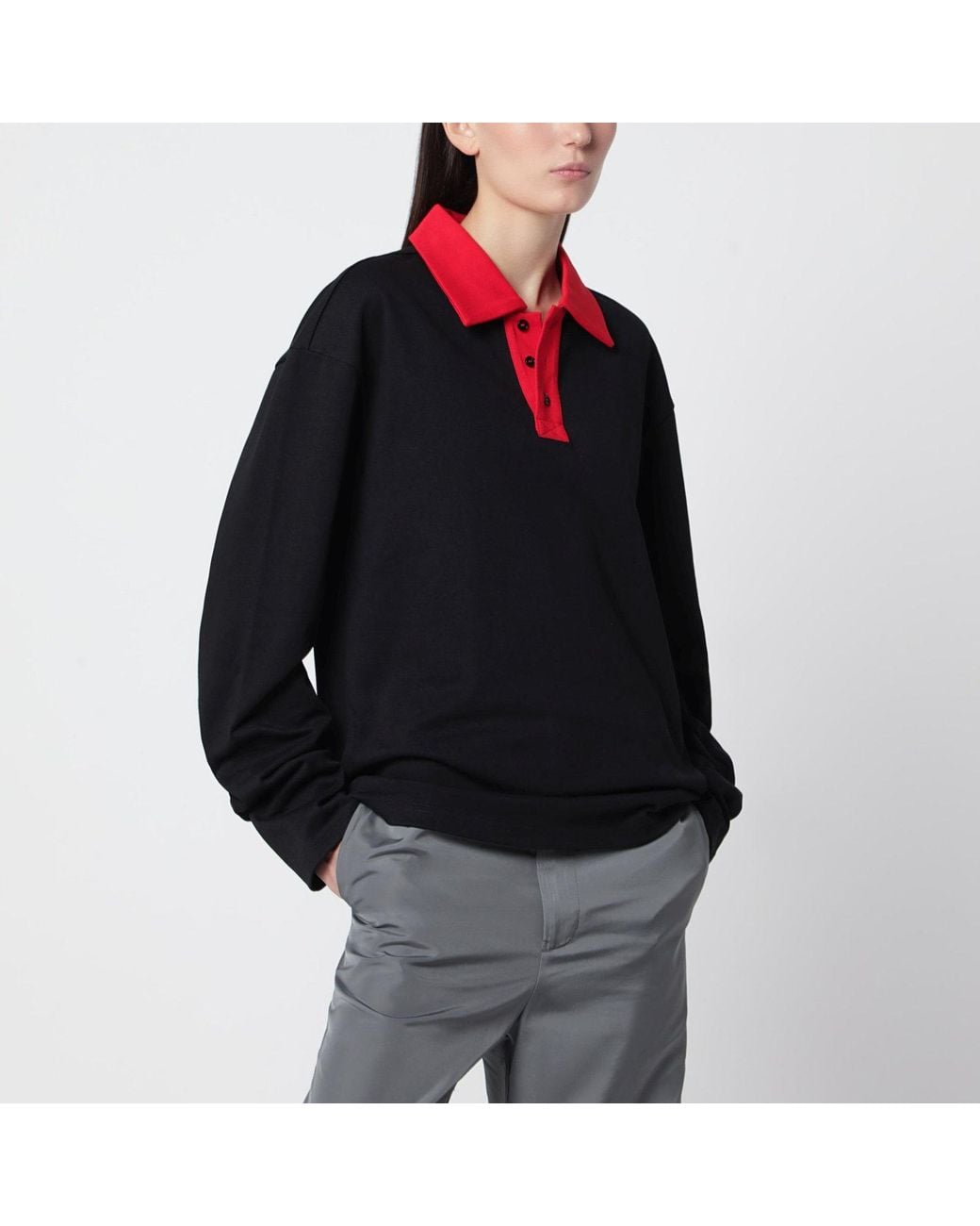Aliita Black Oversized Cotton Polo Shirt