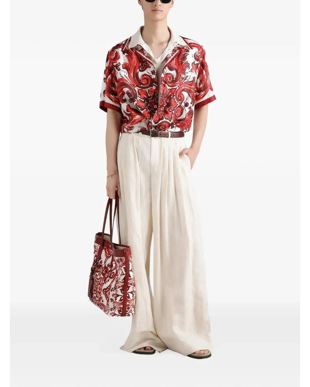 Dolce & Gabbana Red Dolce & Gabbana Hawaii Silk Twill Shirt With Maiolica Print for men