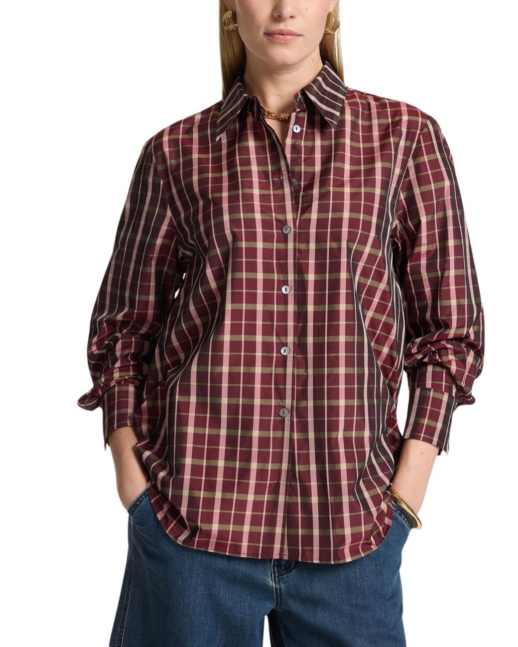 Elena Miro Red Check Taffeta Shirt