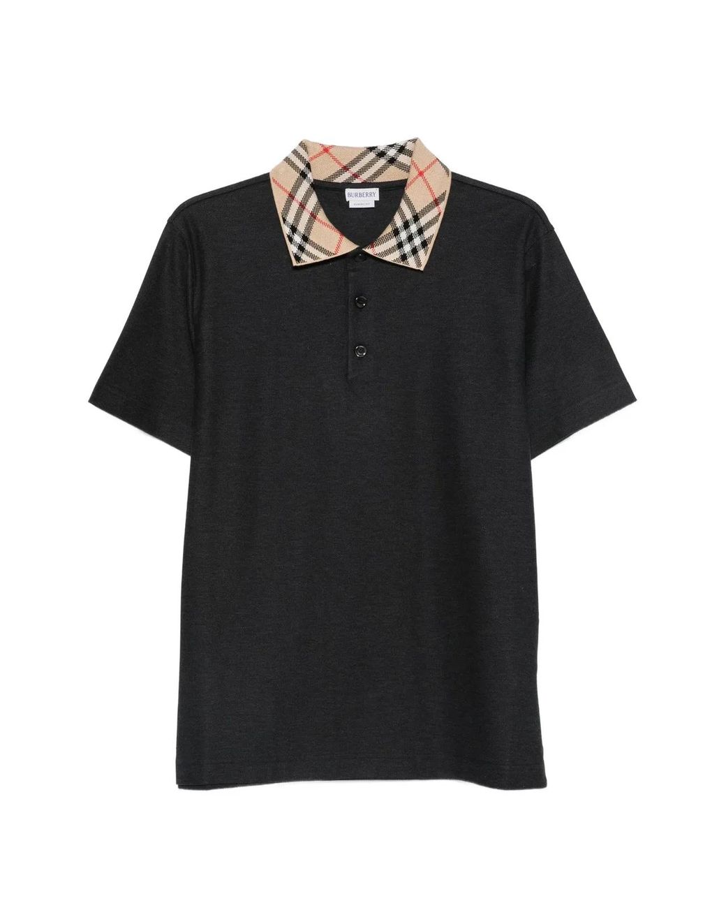 Burberry Black Check-Collar Cotton Polo Shirt for men