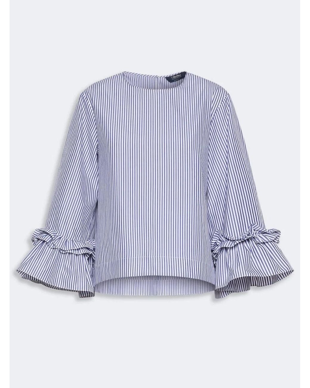 Max Mara Blue Poplin Blouse With Ruffles And Flounces