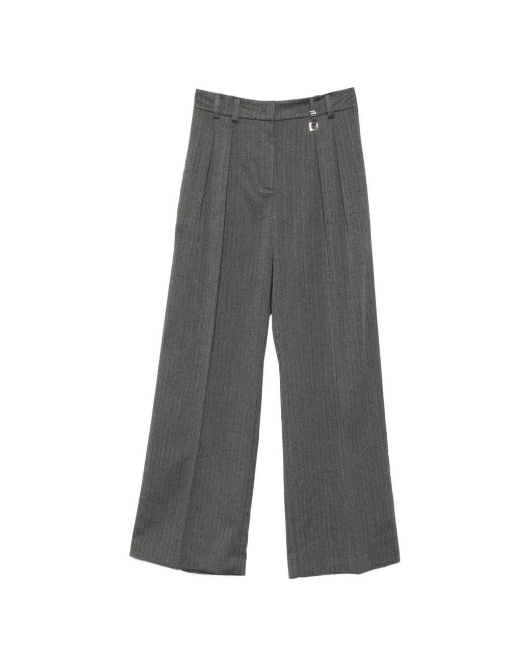 Patrizia Pepe Gray Pinstriped Trousers With Herringbone Pattern