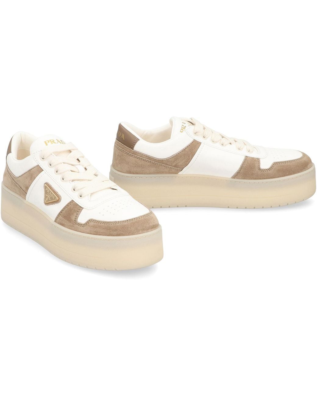 Prada Multicolor Two-Tone Leather And Suede Downtown Bold Sneakers