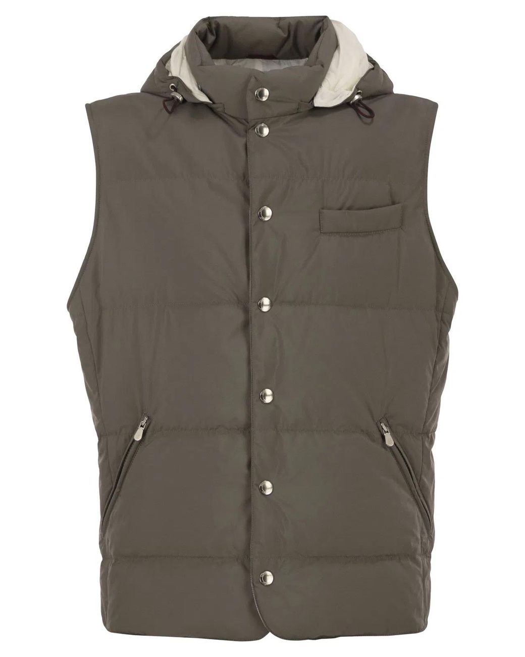 Brunello Cucinelli Green Padded Hooded Gilet for men
