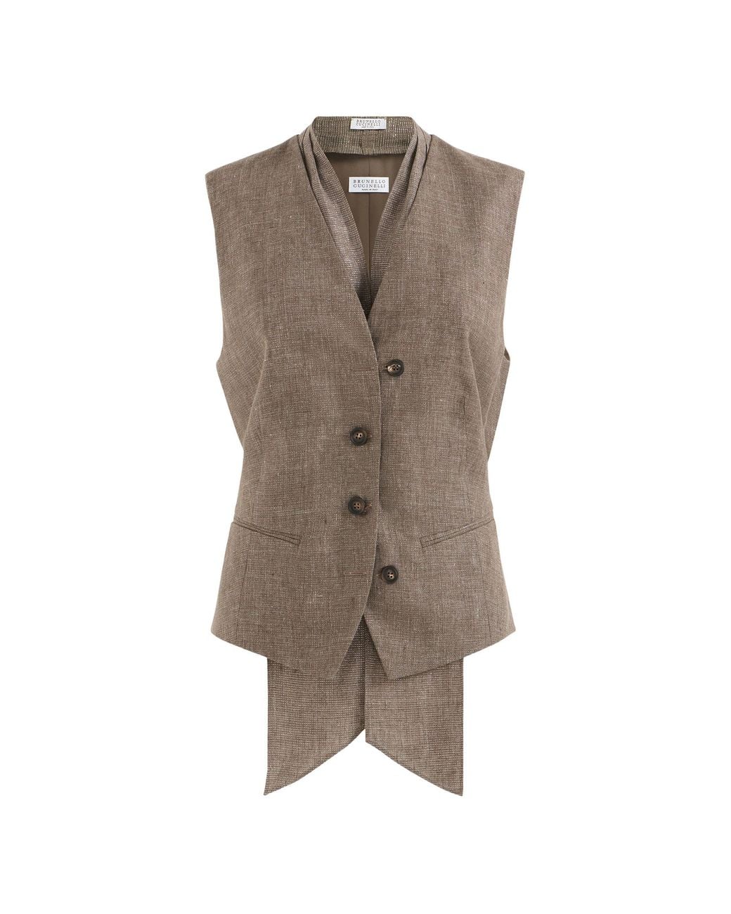Brunello Cucinelli Natural Sparkling Linen Gilet With Lavallière