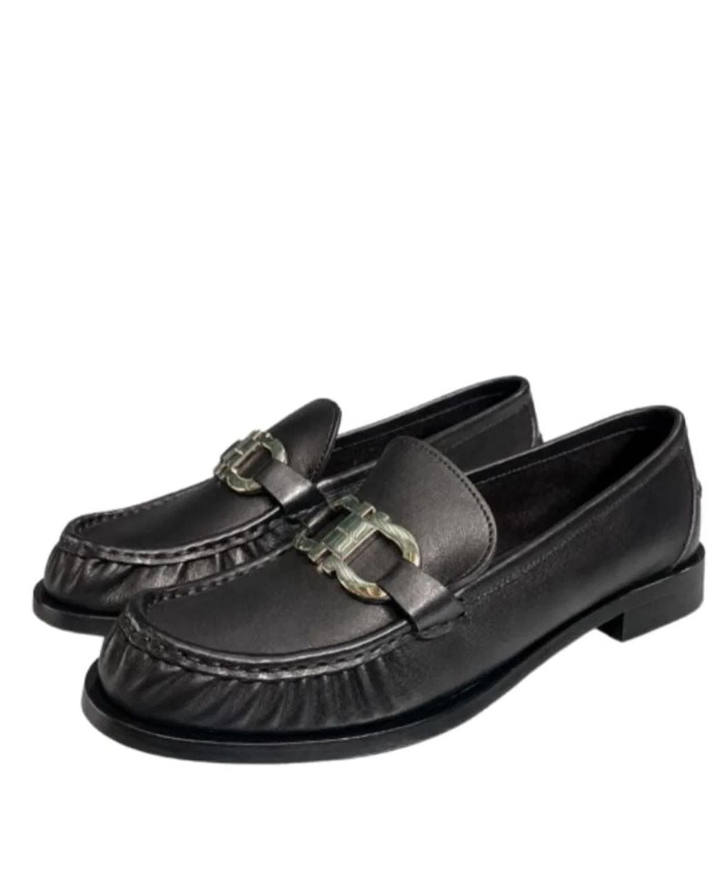 Ferragamo Black Leather Flat Shoes