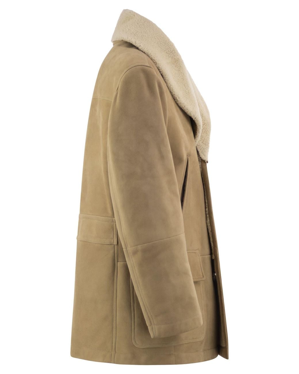 Brunello Cucinelli Natural Double-Breasted Shearling Coat for men