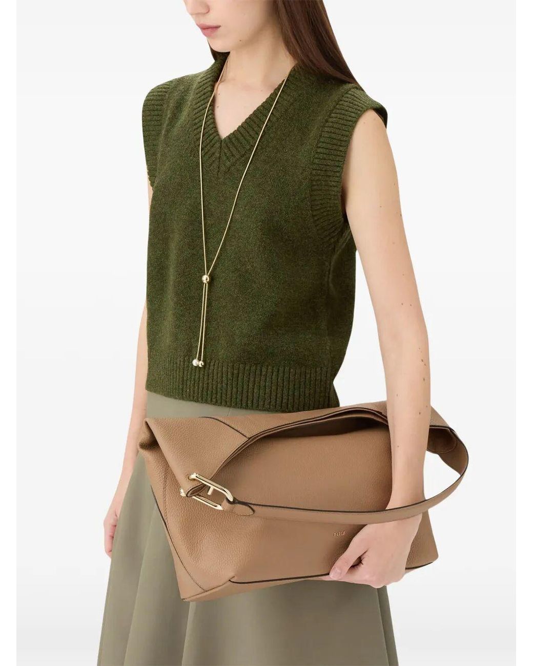 Furla Natural Lara" Eracle Print Leather Large Hobo Bag