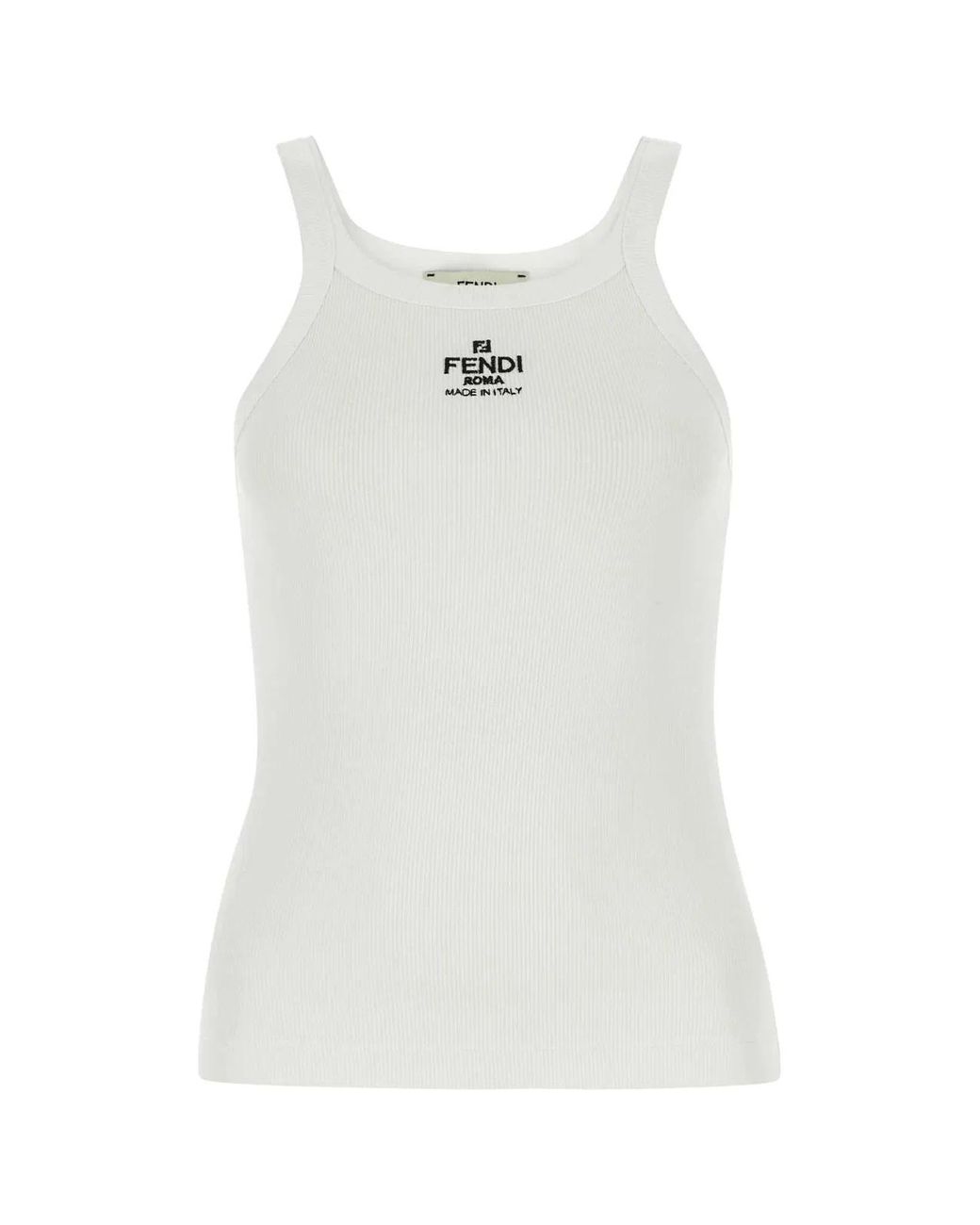 Fendi White Cotton Rib Sleeveless Top