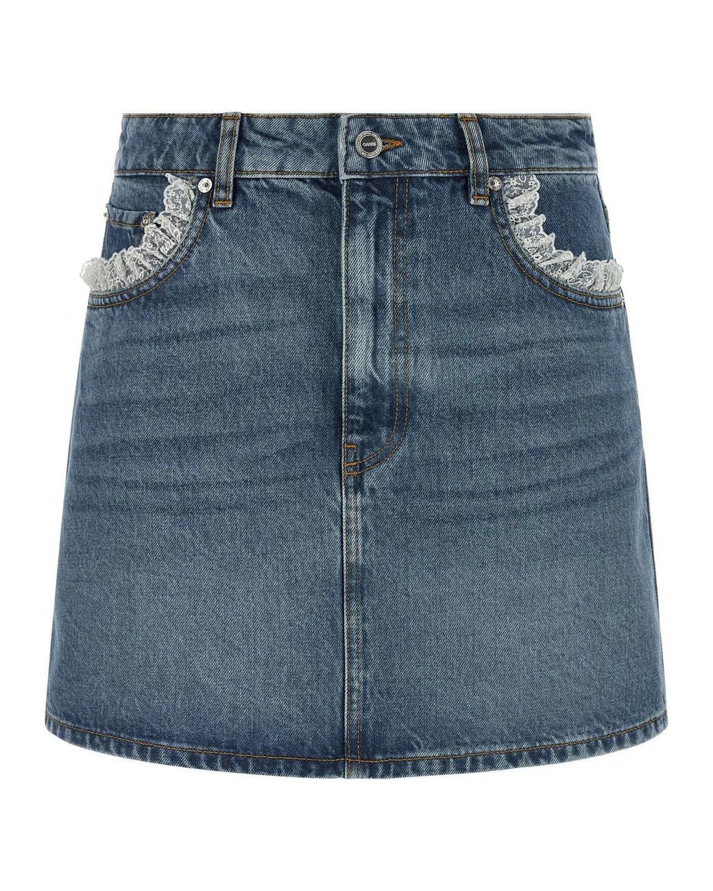 Ganni Blue Denim And Lace Skirt