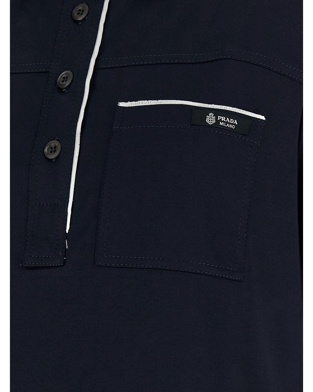 Prada Blue Double-Layer Polo Shirt