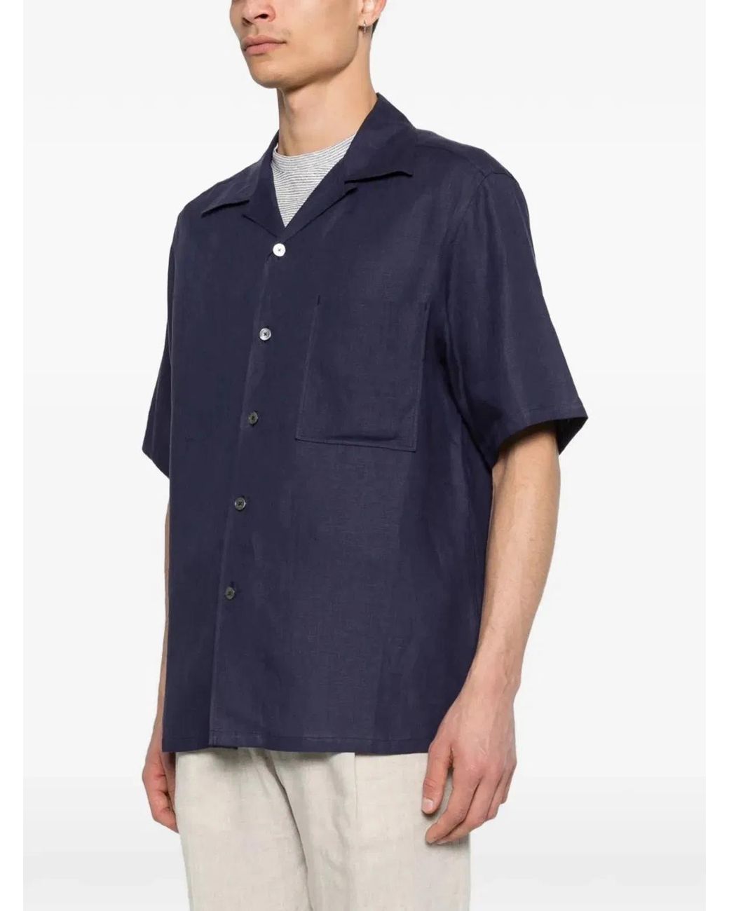 Zegna Blue Oasi Linen Shirt for men