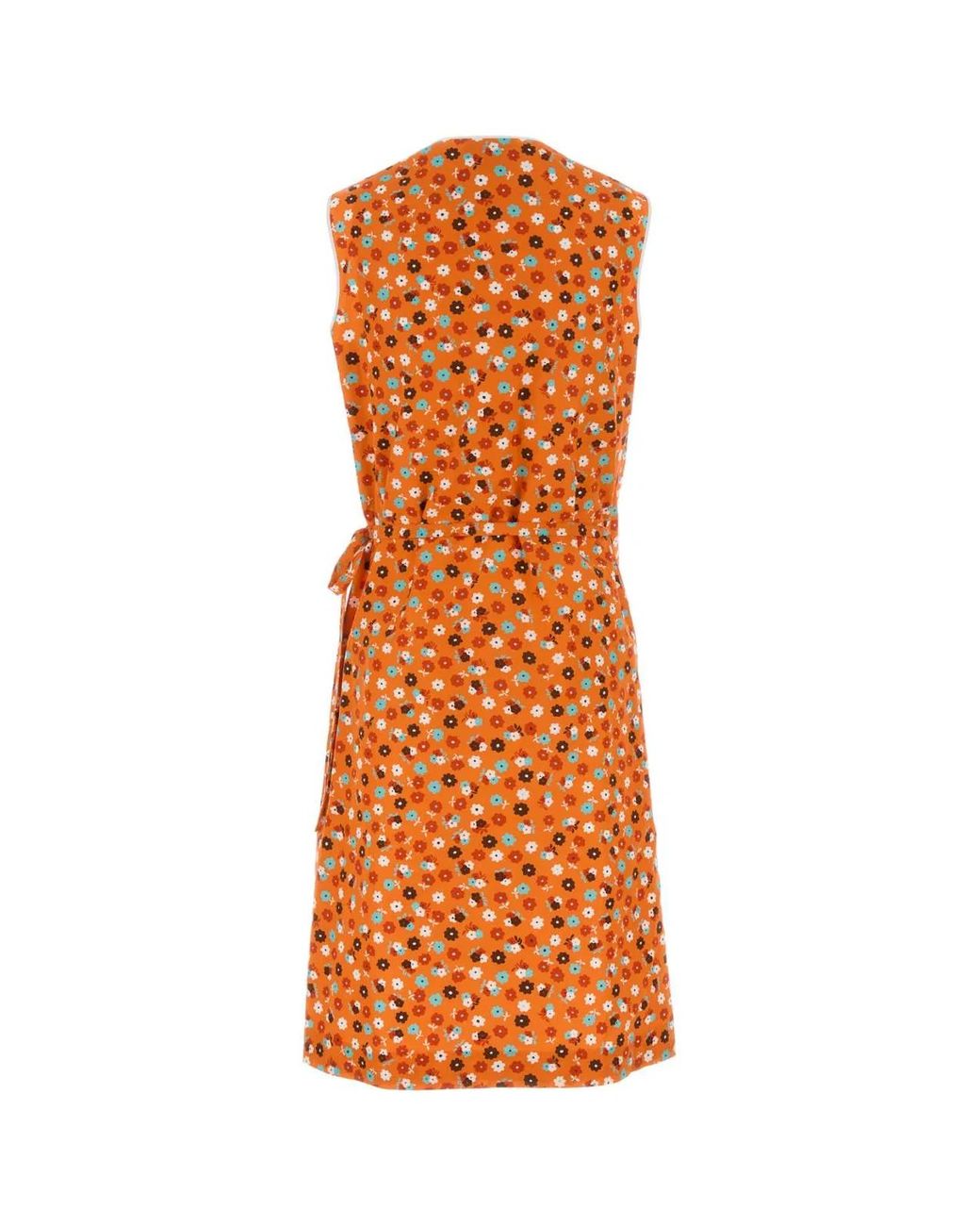 Miu Miu Orange Floral V Neck Midi Dress