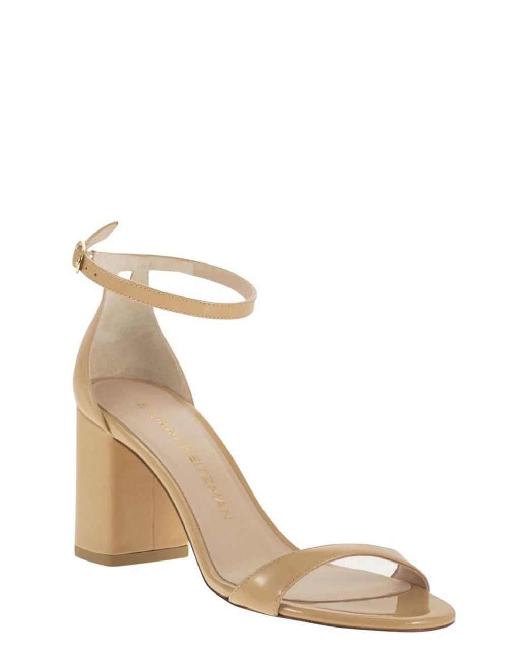 Stuart Weitzman Natural Shiny Leather Sandals With Block Heel