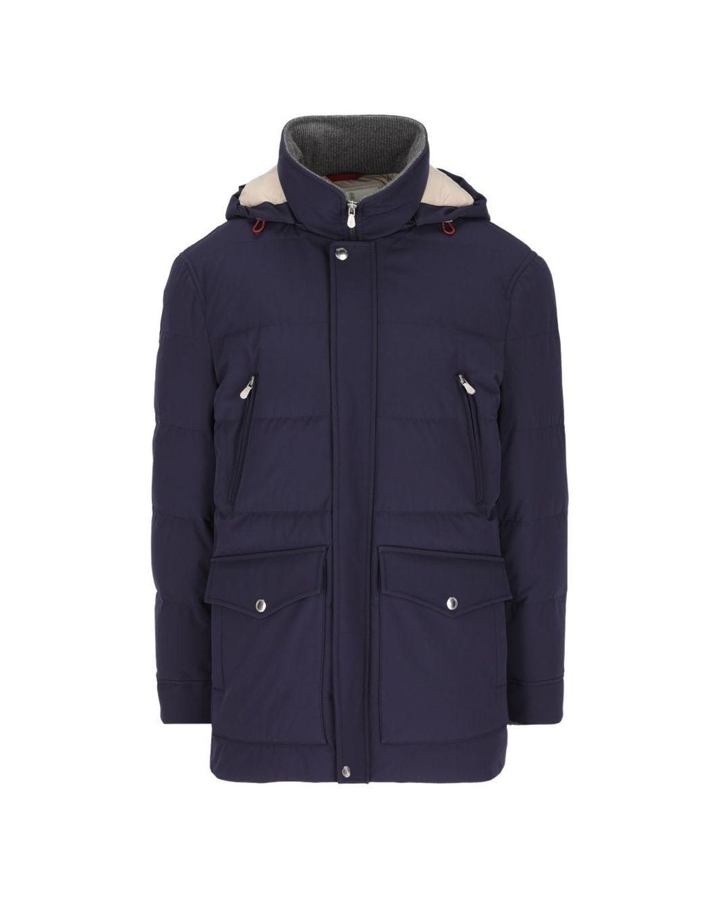 Brunello Cucinelli Blue Nylon Hooded Jacket for men