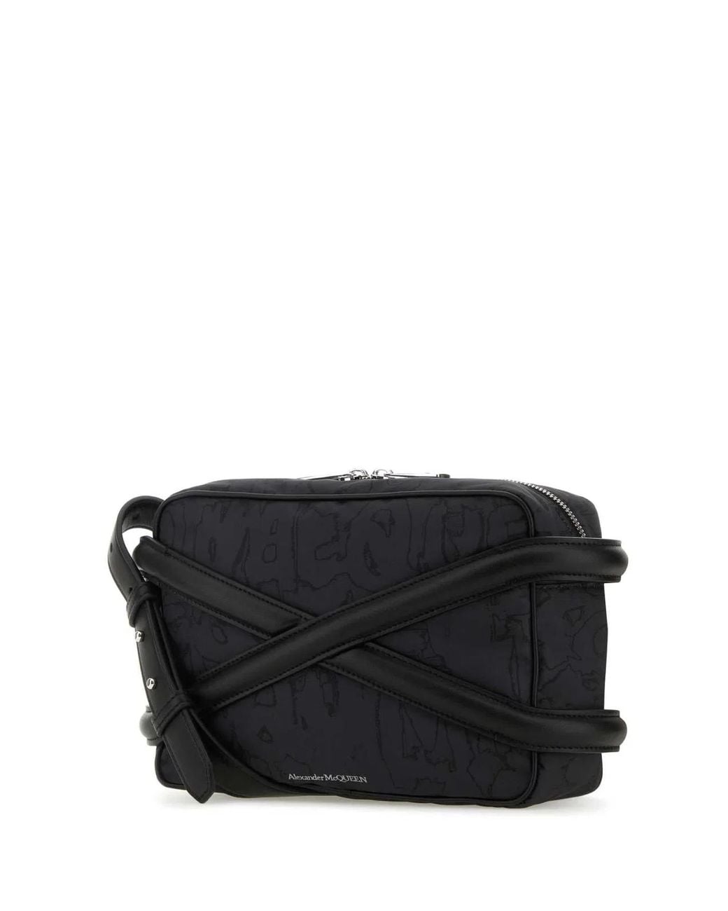 McQueen Black Nylon Harness Crossbody Bag for men