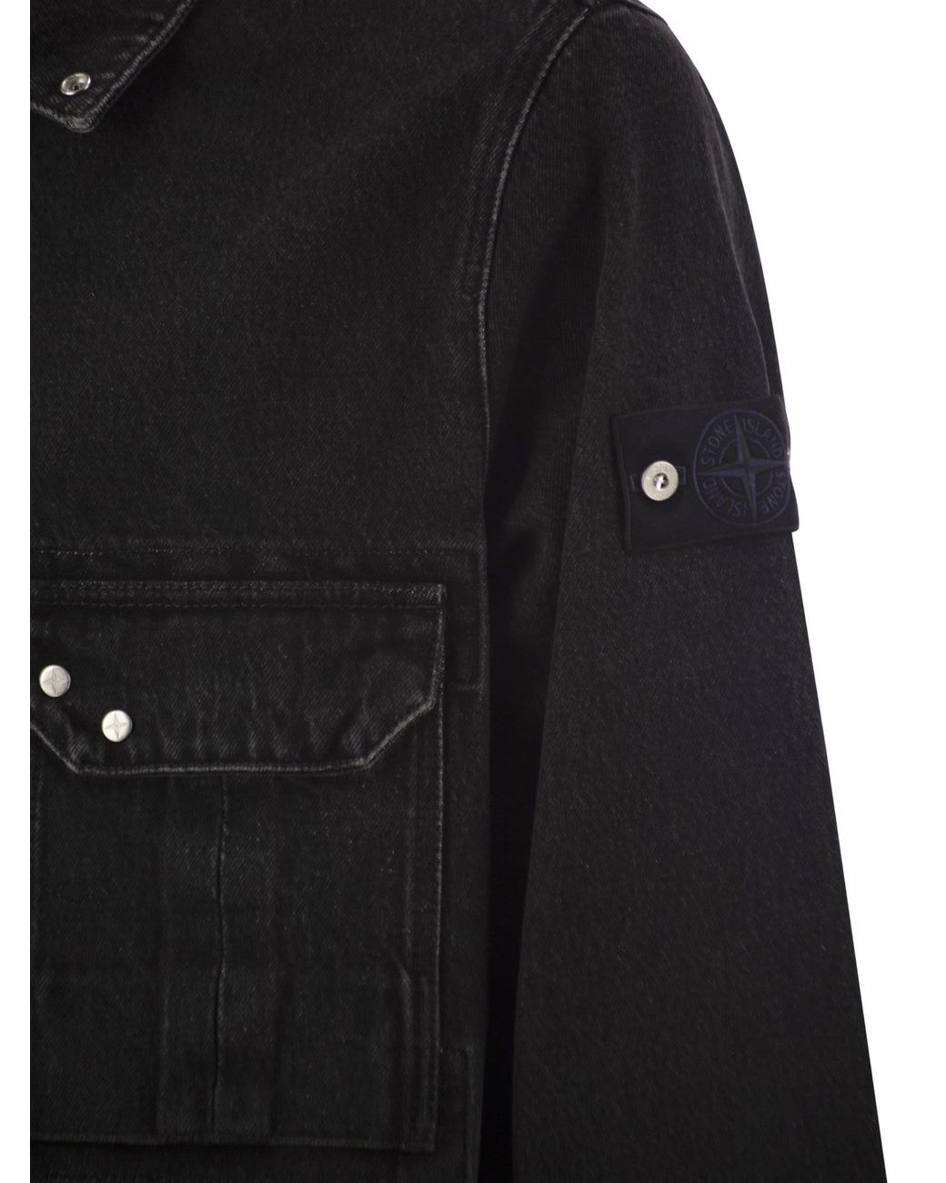 Stone Island Black Denim Jacket With Zip Fastening for men