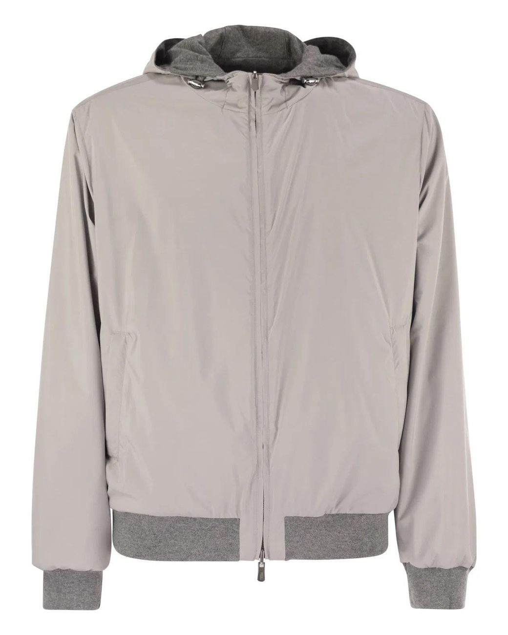 Fedeli Gray Reversible Bomber Jacket With Hood for men
