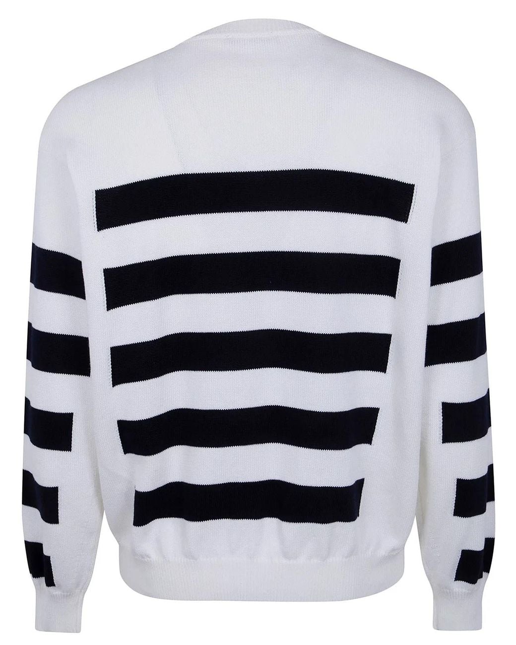 Nuur White Two Tone Stripes Crew Neck Sweater for men