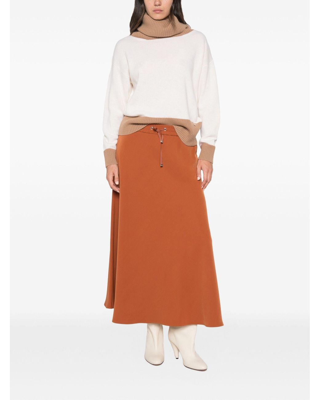 Herno Brown Drawstring-Fastening Maxi A-Line Skirt
