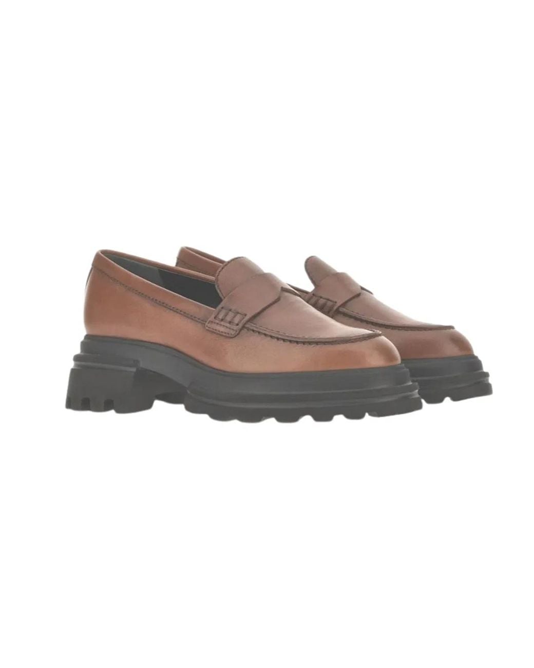 Hogan Black Leather Rubber Flat Shoes