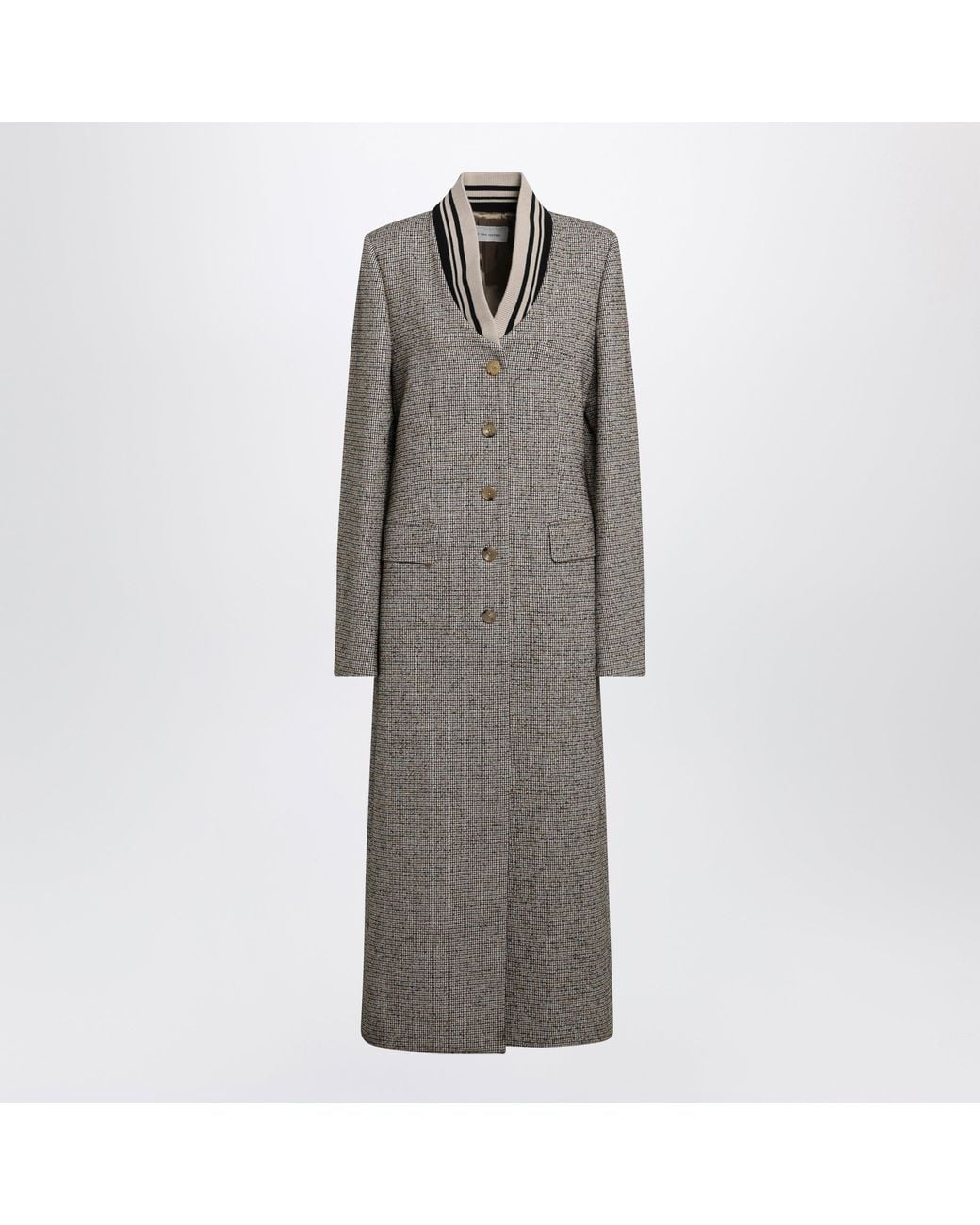 Dries Van Noten Gray Single-Breasted Coat With Micro Pattern