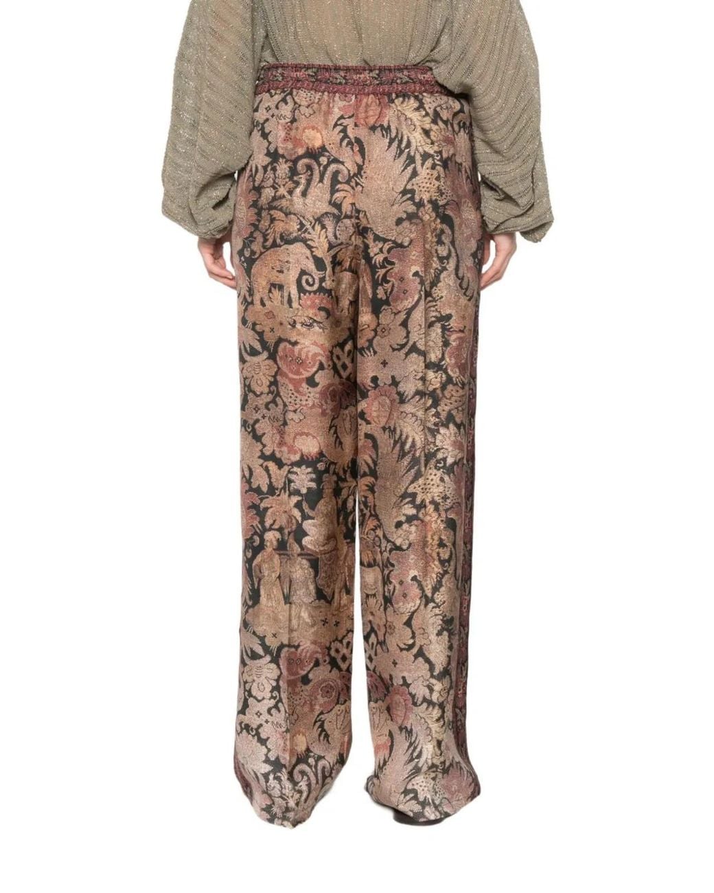 Pierre Louis Mascia Natural Printed Silk Trousers