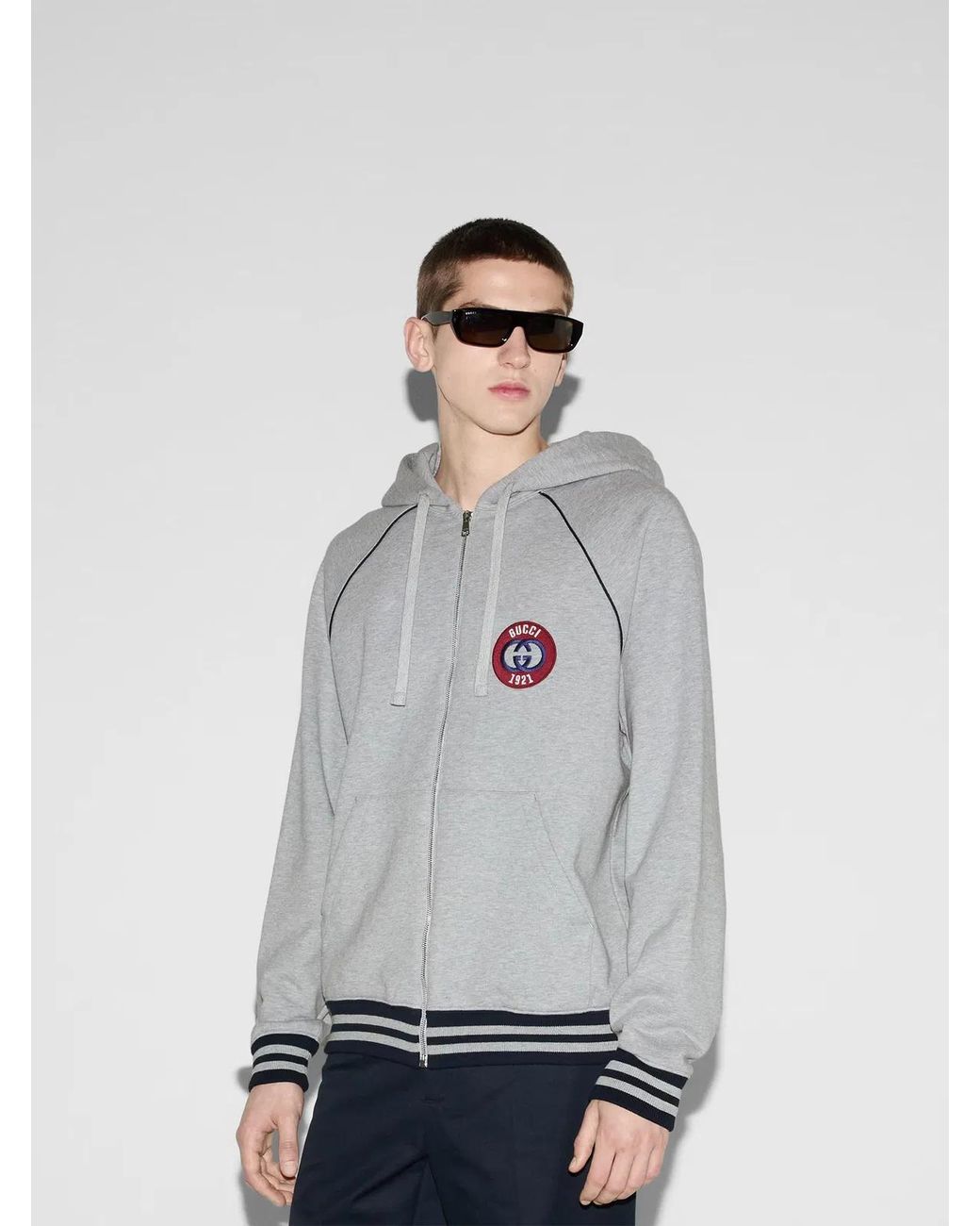 Gucci Gray Cotton Full Zip Sweatshirt for men
