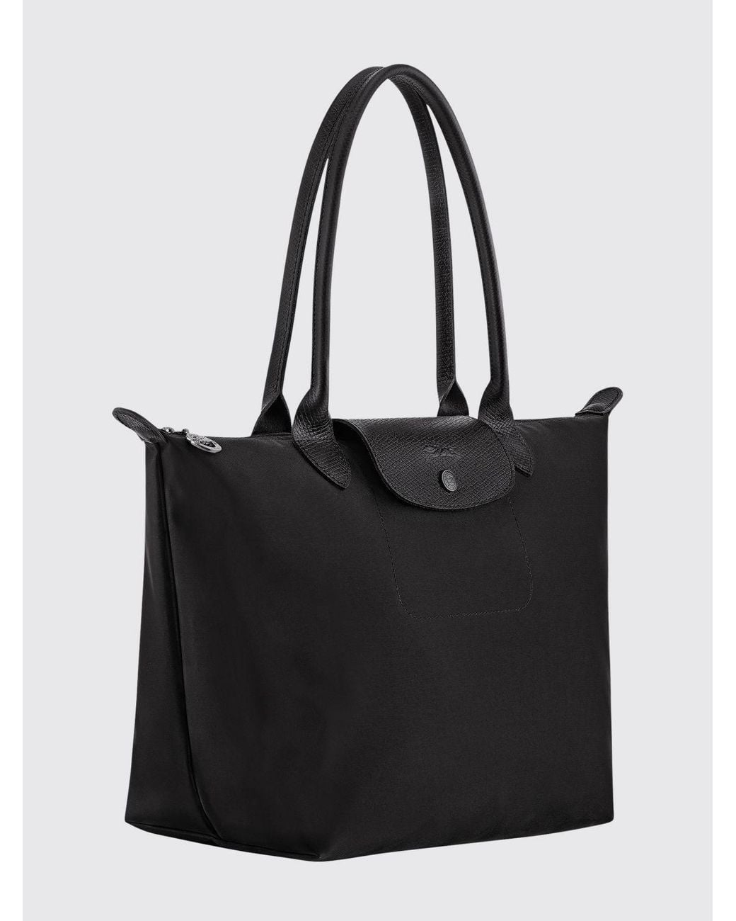 Longchamp Black Canvas Tote Bag With Leather Inserts