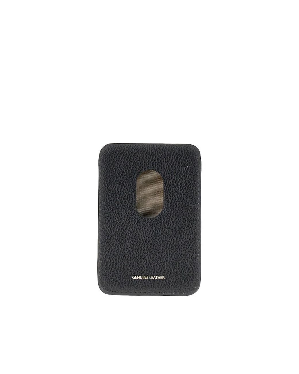 Emporio Armani Black Grained Leather Magnetic Card Holder