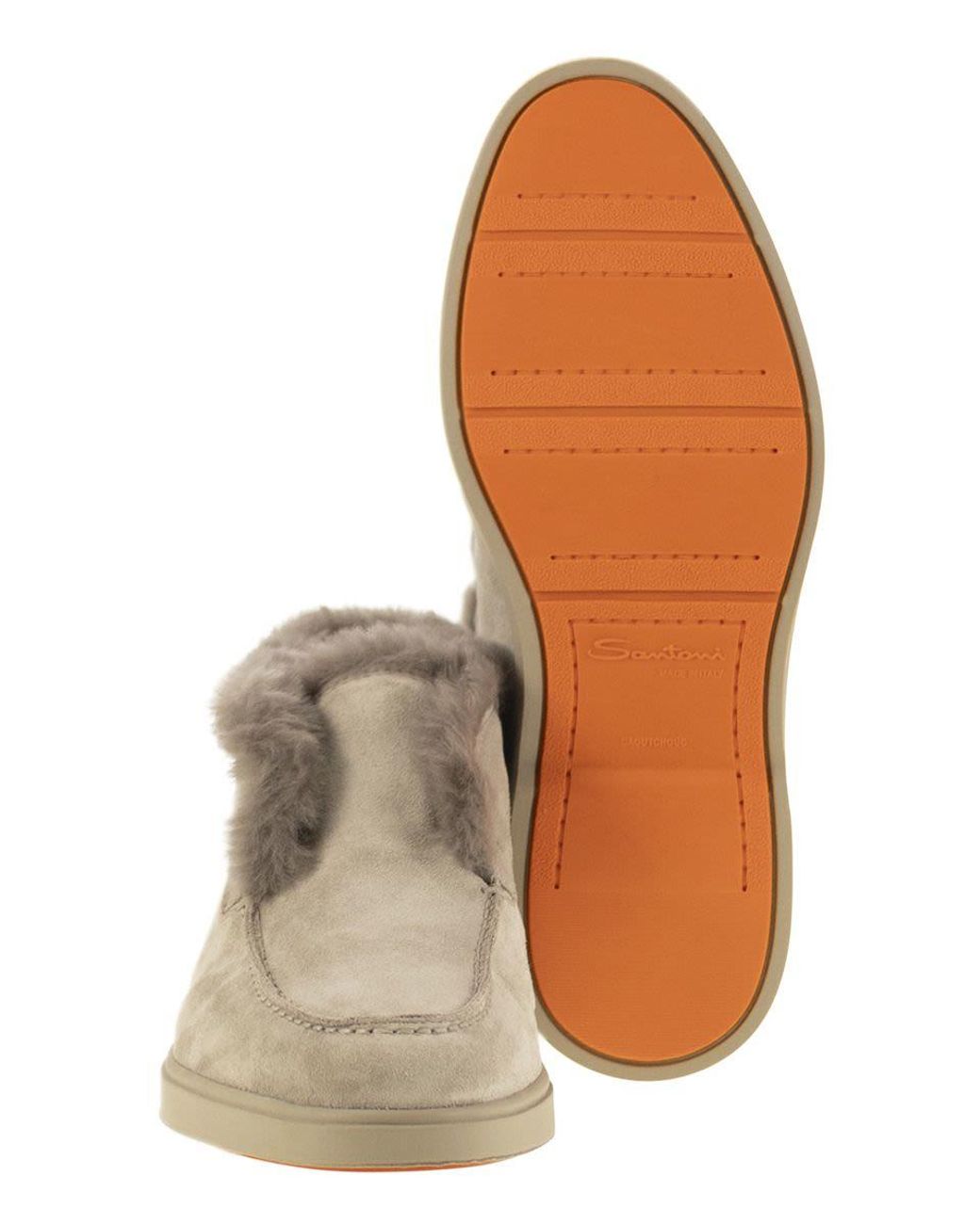 Santoni Brown Desert Boot With Suede Fur