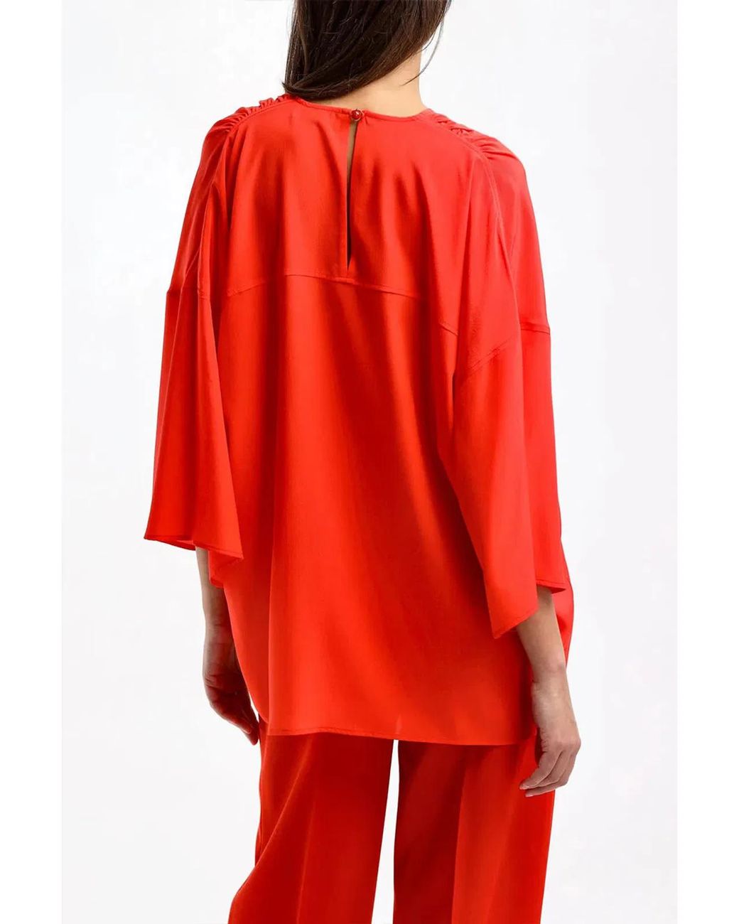 Lanvin Red Silk Round Neck Top