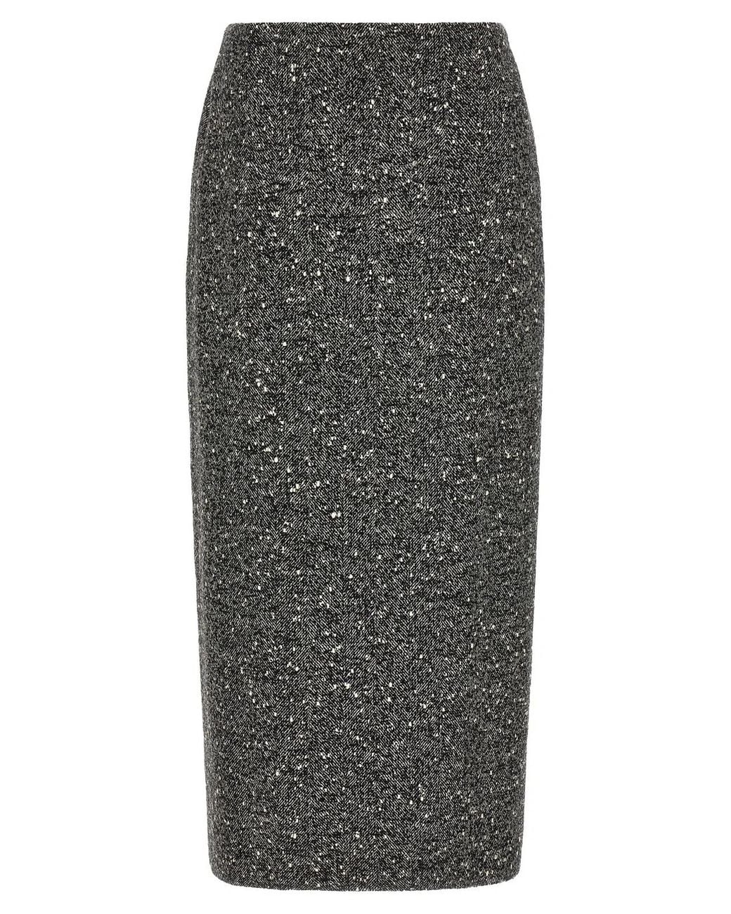 Valentino Garavani Gray Chevron Bouclé Skirt