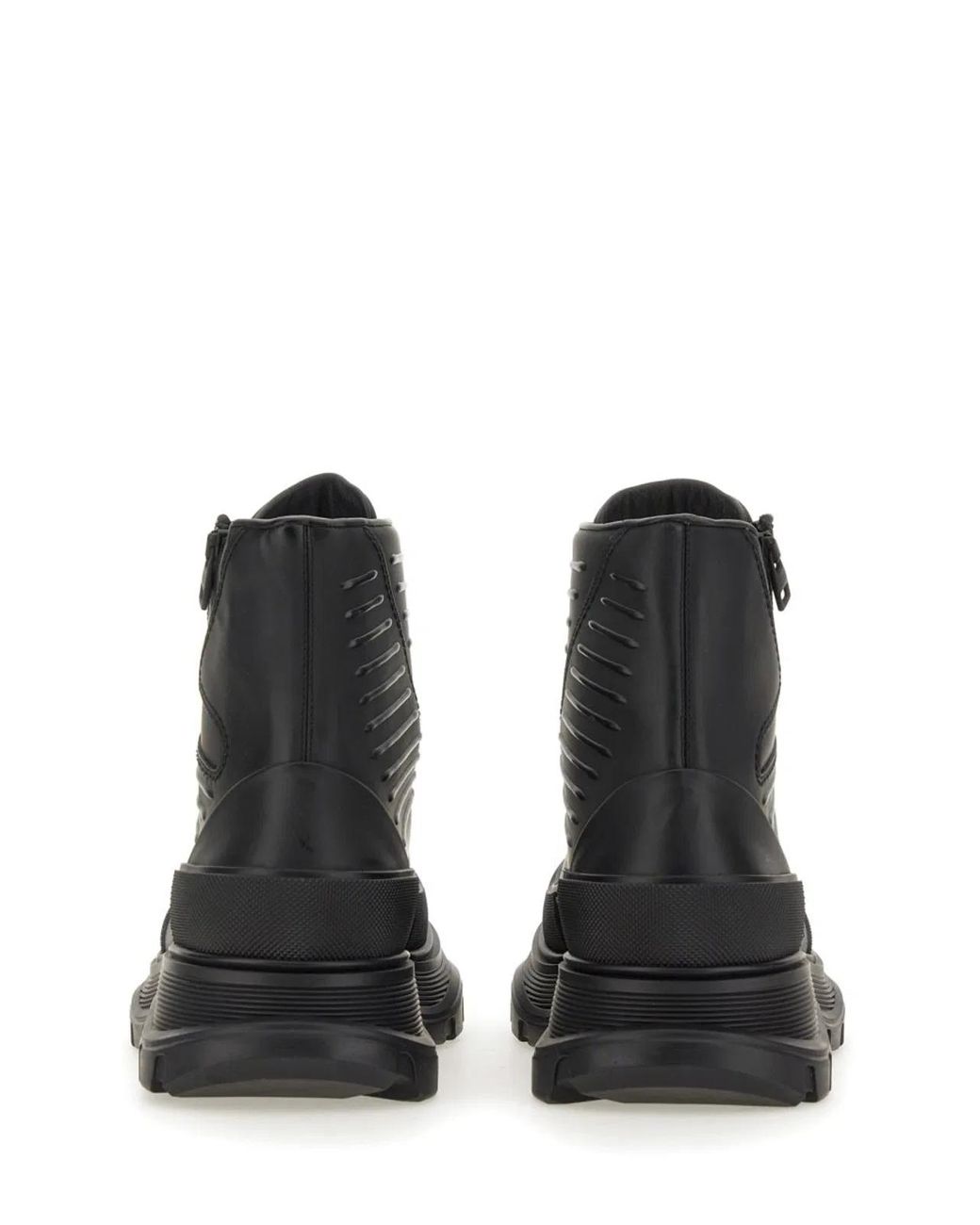 McQueen Black Tread Slick Motorcycle Boot for men