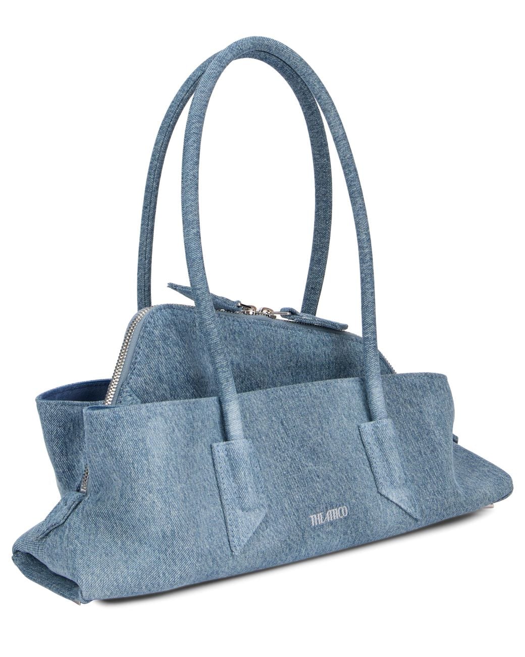 The Attico Blue La Passeggiata Small Washed Denim Top Handle Bag