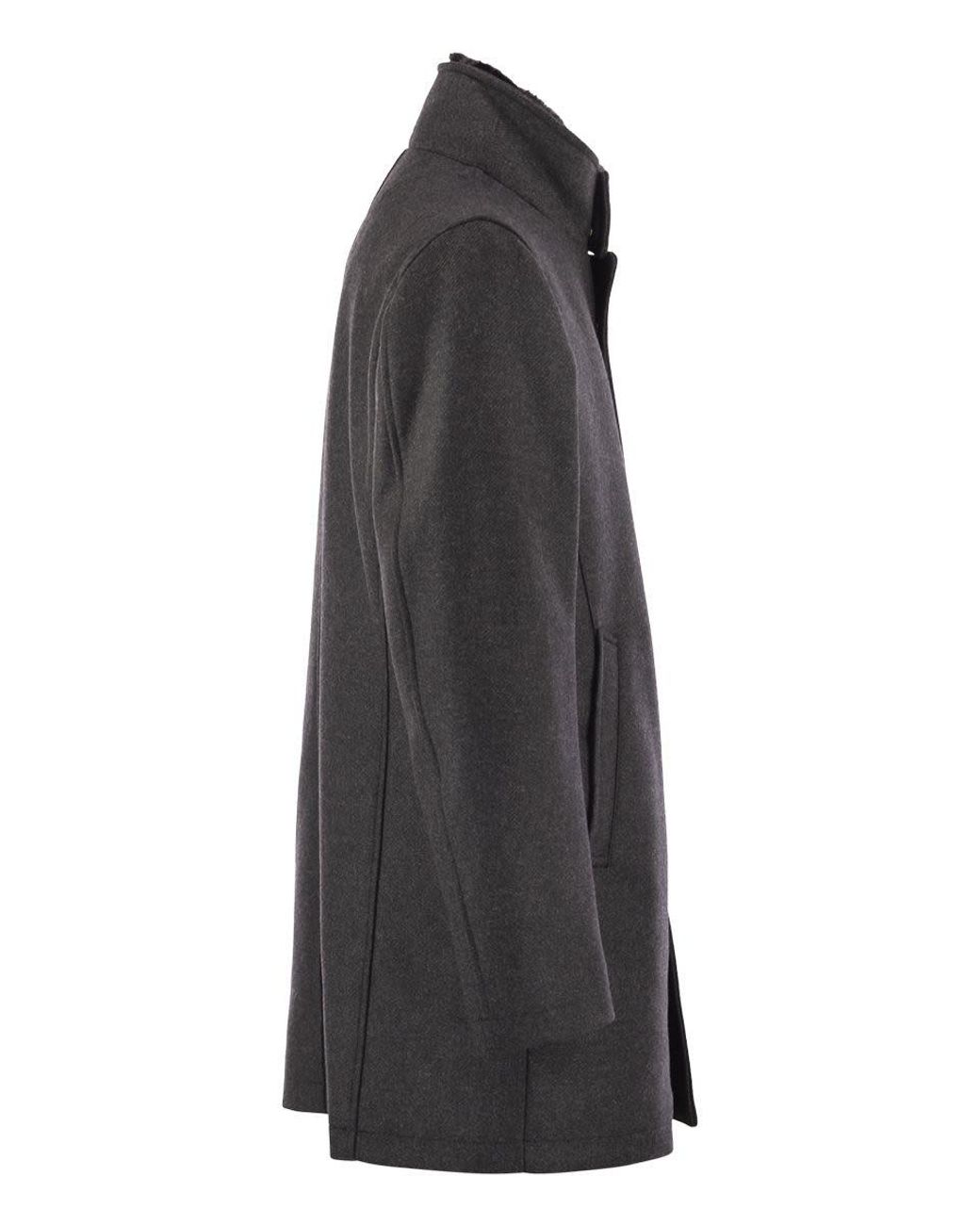 Herno Black Wool Coat With Detachable Collar for men
