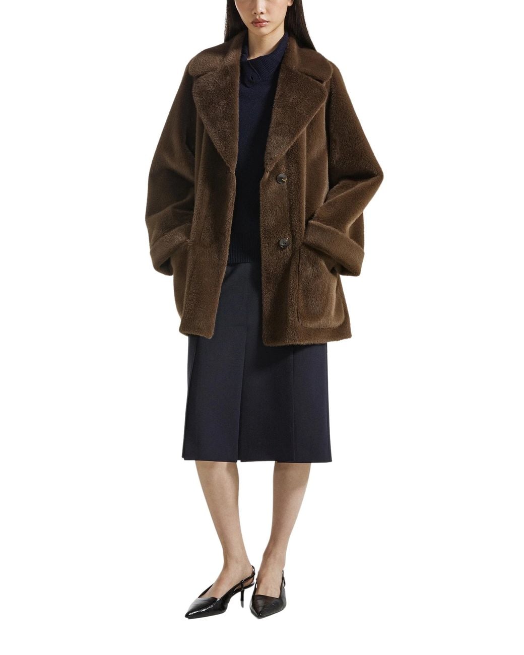 SEVENTY VENEZIA Brown Faux Fur Coat With Belt Nappa Leather