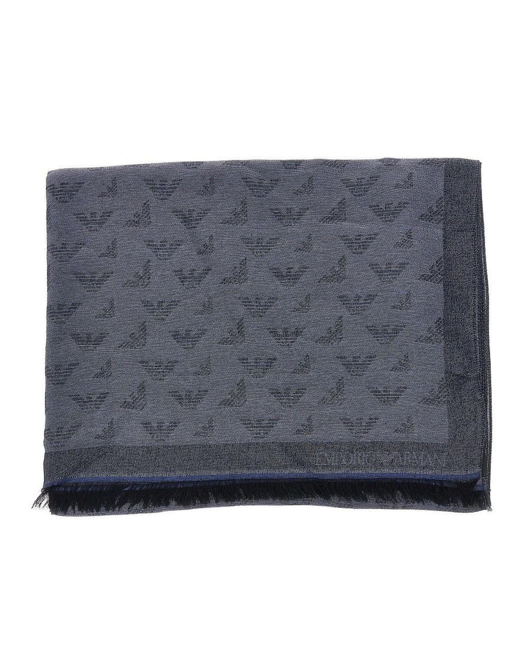 Emporio Armani Blue Viscose-Blend Scarf With Eagle Motif