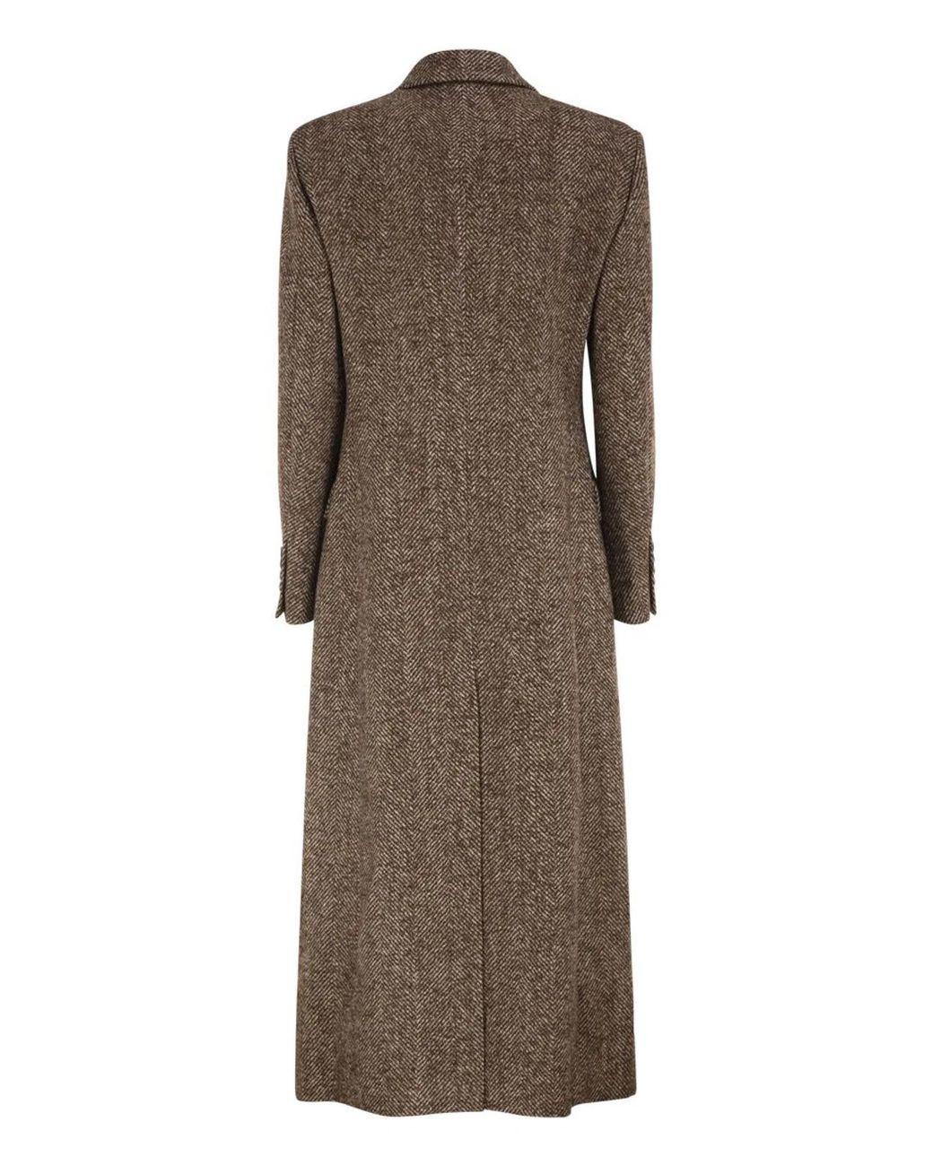Brunello Cucinelli Brown Double-Breasted Wool And Alpaca Herringbone Coat