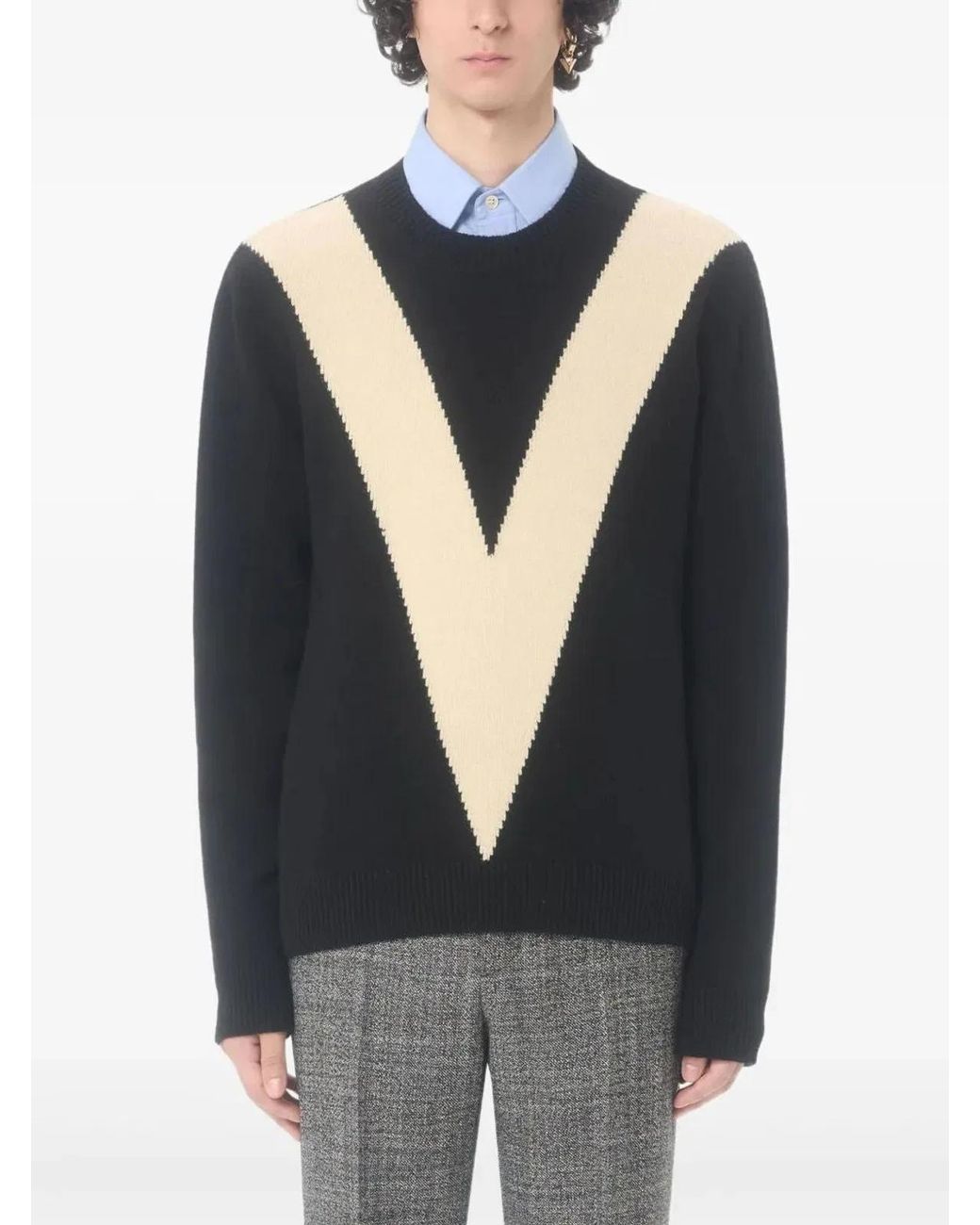 Valentino Black Wool Crewneck Sweater for men