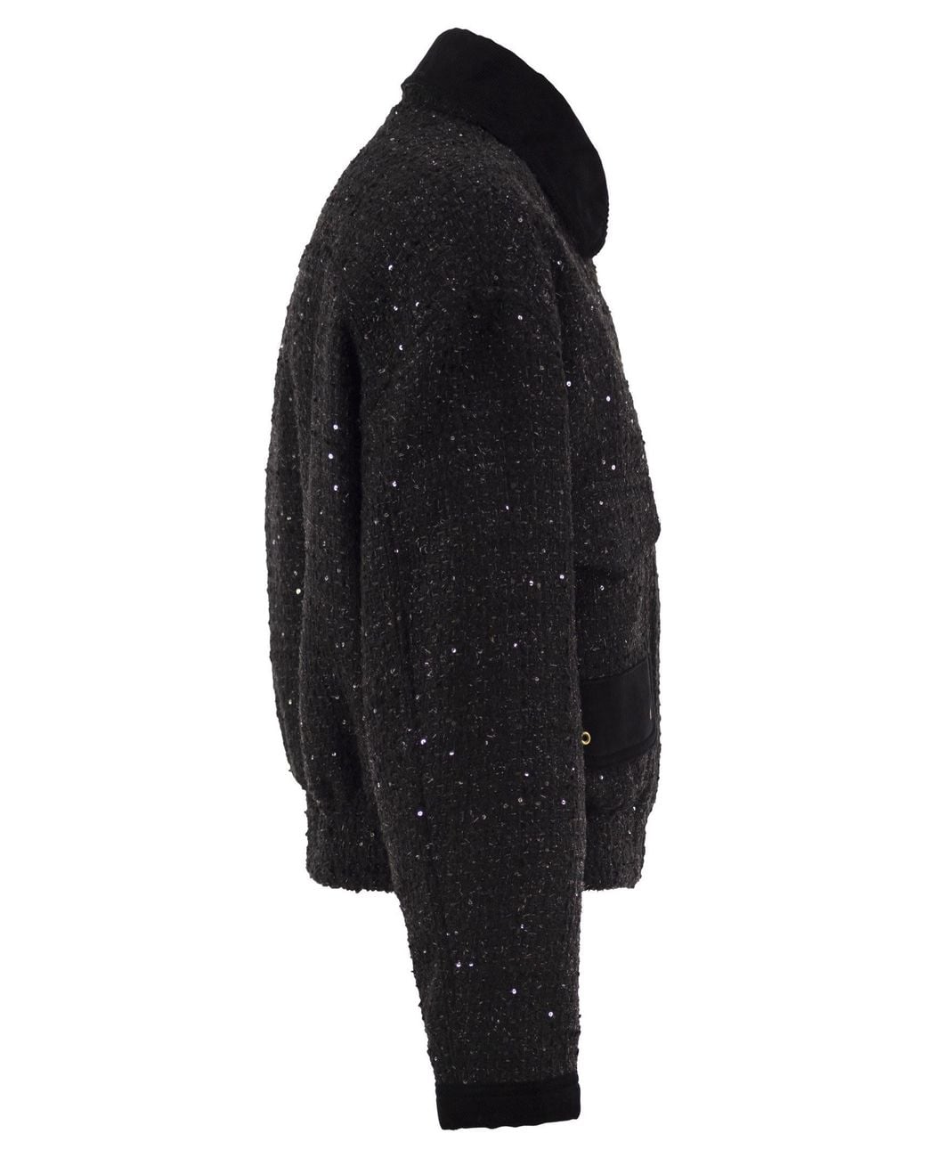 Fay Black Cropped Tweed Jacket With Sequins And Hooks